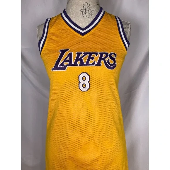 VTG Kobe Bryant #8 Los Angeles Lakers NBA Reebok Gold Jersey Dress Women's LARGE - Picture 2 of 12